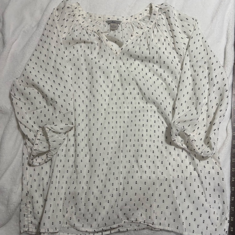 Bass White Cream 3/4 Sleeve Tie Front Blouse